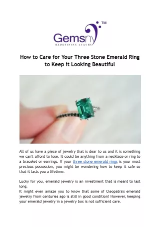 How to Care for Your Three-Stone Emerald Ring to Keep it Looking Beautiful