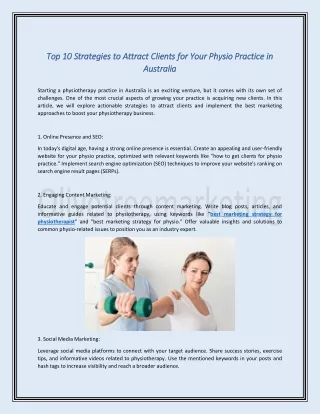 Top 10 Strategies to Attract Clients for Your Physio Practice in Australia