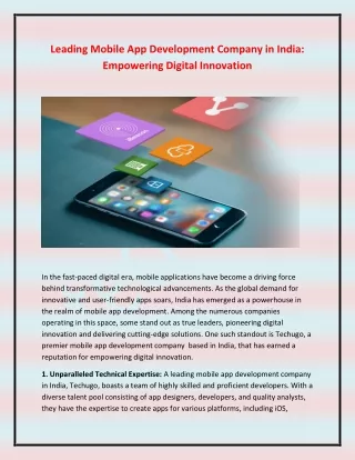 Leading Mobile App Development Company in India- Empowering Digital Innovation