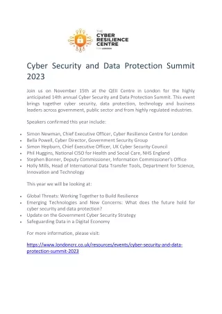 Cyber Security and Data Protection Summit 2023 - The Cyber Resilience Centre for London