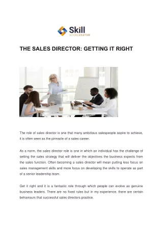 The Sales Director Getting it Right - Skill Accelerator