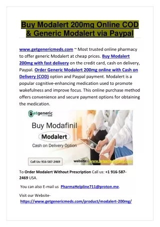 Buy Modalert 200mg Online COD & Generic Modalert via Paypal