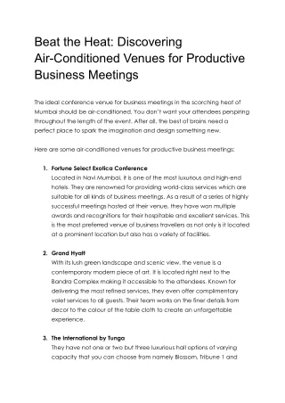 Beat the Heat: Discovering Air-Conditioned Venues for Productive Business Meetin