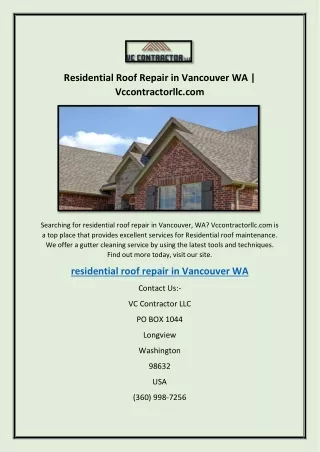 Residential Roof Repair in Vancouver WA | Vccontractorllc.com