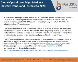 Global Optical Lens Edger Market – Industry Trends and Forecast to 2028