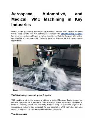 Aerospace, Automotive, and Medical: VMC Machining in Key Industries