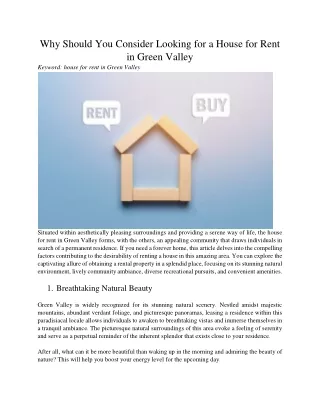 Why Should You Consider Looking for a House for Rent in Green Valley