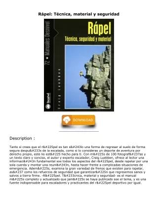 [PDF] DOWNLOAD Rápel: Técnica, material y seguridad android