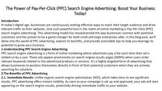 The Power of Pay-Per-Click (PPC) Search Engine Advertising Boost Your Business Today!