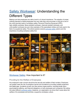 Safety Workwear - Understanding the Different Types