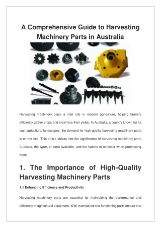 A Comprehensive Guide to Harvesting Machinery Parts in Australia