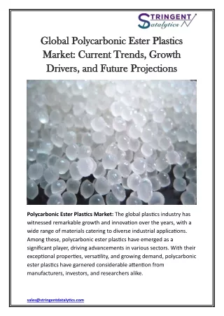 Polycarbonic Ester Plastics Market