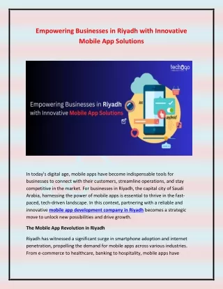 Empowering Businesses in Riyadh with Innovative Mobile App Solutions