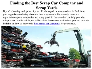 Finding the Best Scrap Car Company and Scrap Yards