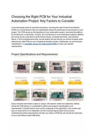 Choosing the Right PCB for Your Industrial Automation Project_ Key Factors to Consider