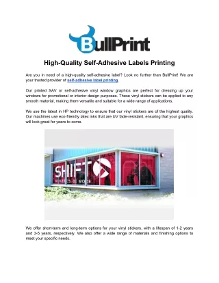 High-Quality Self-Adhesive Labels Printing - BullPrint