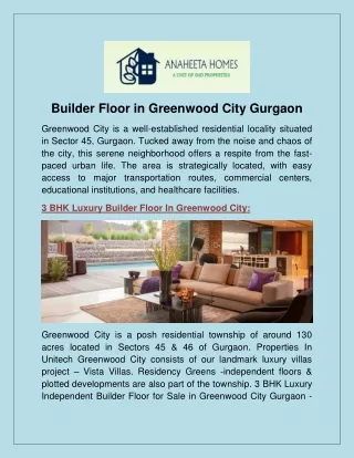 Builder Floor in Greenwood City Gurgaon