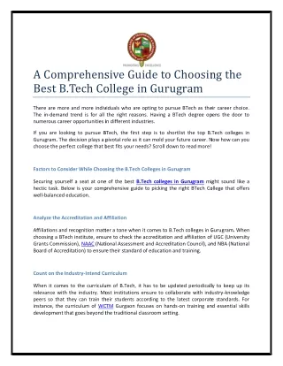 A Comprehensive Guide to Choosing the Best B.Tech College in Gurugram