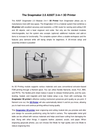 The Snapmaker 2.0 A350T 3-in-1 3D Printer