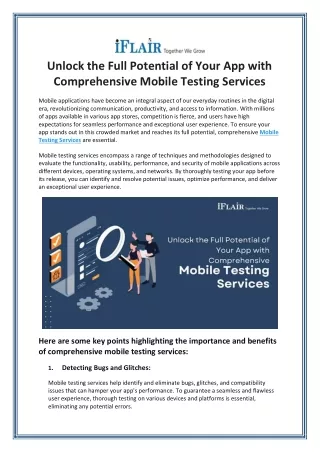 Unlock the Full Potential of Your App with Comprehensive Mobile Testing Services
