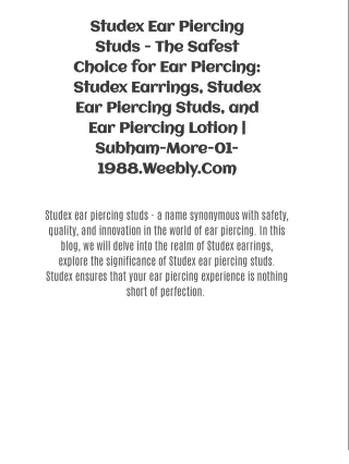 Studex Ear Piercing Studs - The Safest Choice for Ear Piercing: Studex Earrings, Studex Ear Piercing Studs, and Ear Pier