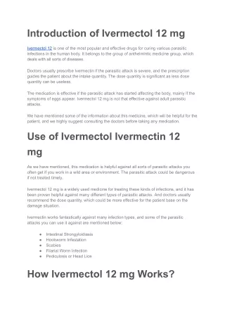 Ivermectol 12mg Tablet