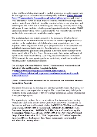 Global Wireless Power Transmission in Automotive and Industrial Market