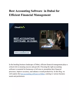 Best Accounting Software  in Dubai for Efficient Financial Management