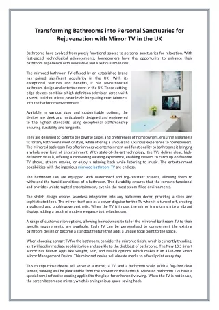 Transforming Bathrooms into Personal Sanctuaries for Rejuvenation with Mirror TV in the UK