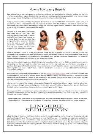 How to Buy Luxury Lingerie