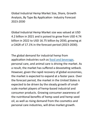 Global Industrial Hemp Market Size