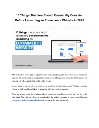 10 Things That You Should Essentially Consider Before Launching an Ecommerce Website in 2023