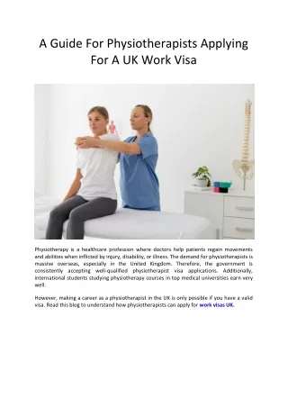 A Guide For Physiotherapists Applying For A UK Work Visa