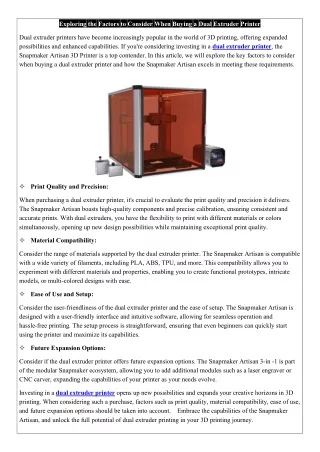 Exploring the Factors to Consider When Buying a Dual Extruder Printer