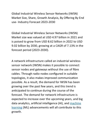 Global Industrial Wireless Sensor Networks