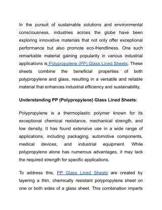 PP (Polypropylene) Glass Lined Sheets_ Enhancing Industrial Efficiency and Sustainability