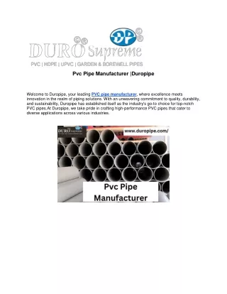 Pvc Pipe Manufacturer