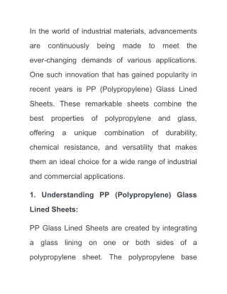 PP (Polypropylene) Glass Lined Sheets_ The Perfect Blend of Durability and Versatility