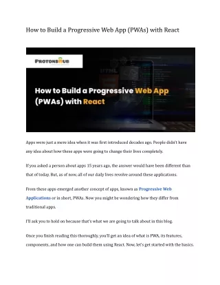 How to Build a Progressive Web App (PWAs) with React| Protonshub Technologies