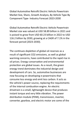 Global Automotive Retrofit Electric Vehicle Powertrain Market Size