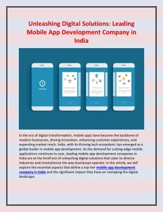 Unleashing Digital Solutions Leading Mobile App Development Company in India