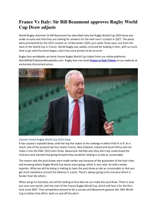 France Vs Italy Sir Bill Beaumont approves Rugby World Cup Draw adjusts