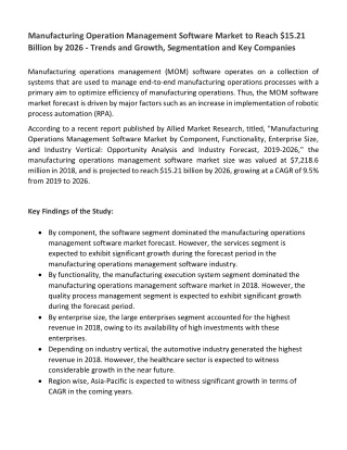Manufacturing Operation Management Software Market to Reach $15.21 Billion by 26