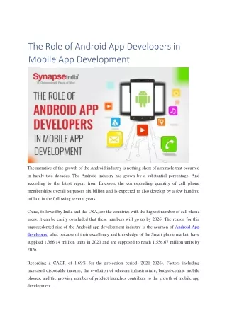The Role of Android App Developers in Mobile App Development