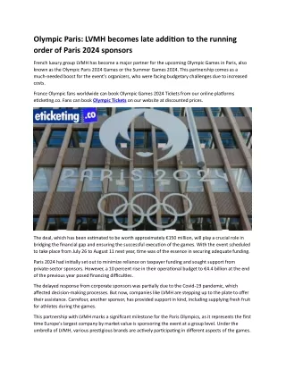 Olympic Paris LVMH becomes late addition to the running order of Paris 2024 sponsors