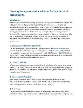 Choosing the Right Ground Bond Tester for Your Electrical Testing Needs