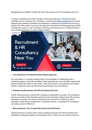 Navigating the Job Market Finding Top-notch Recruitment and HR Consultancy Near