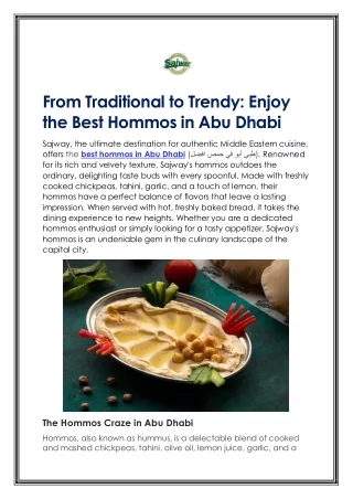 From Traditional to Trendy - Enjoy the Best Hommos in Abu Dhabi