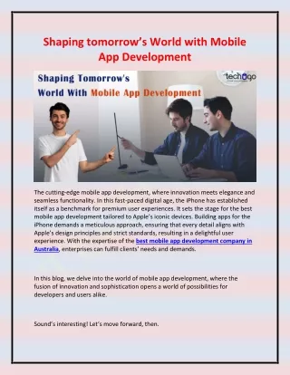 Shaping Tomorrow’s World With Mobile App Development
