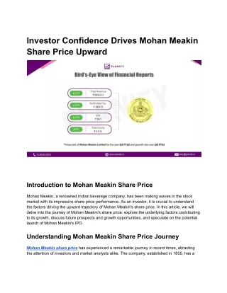 Investor Confidence Drives Mohan Meakin Share Price Upward